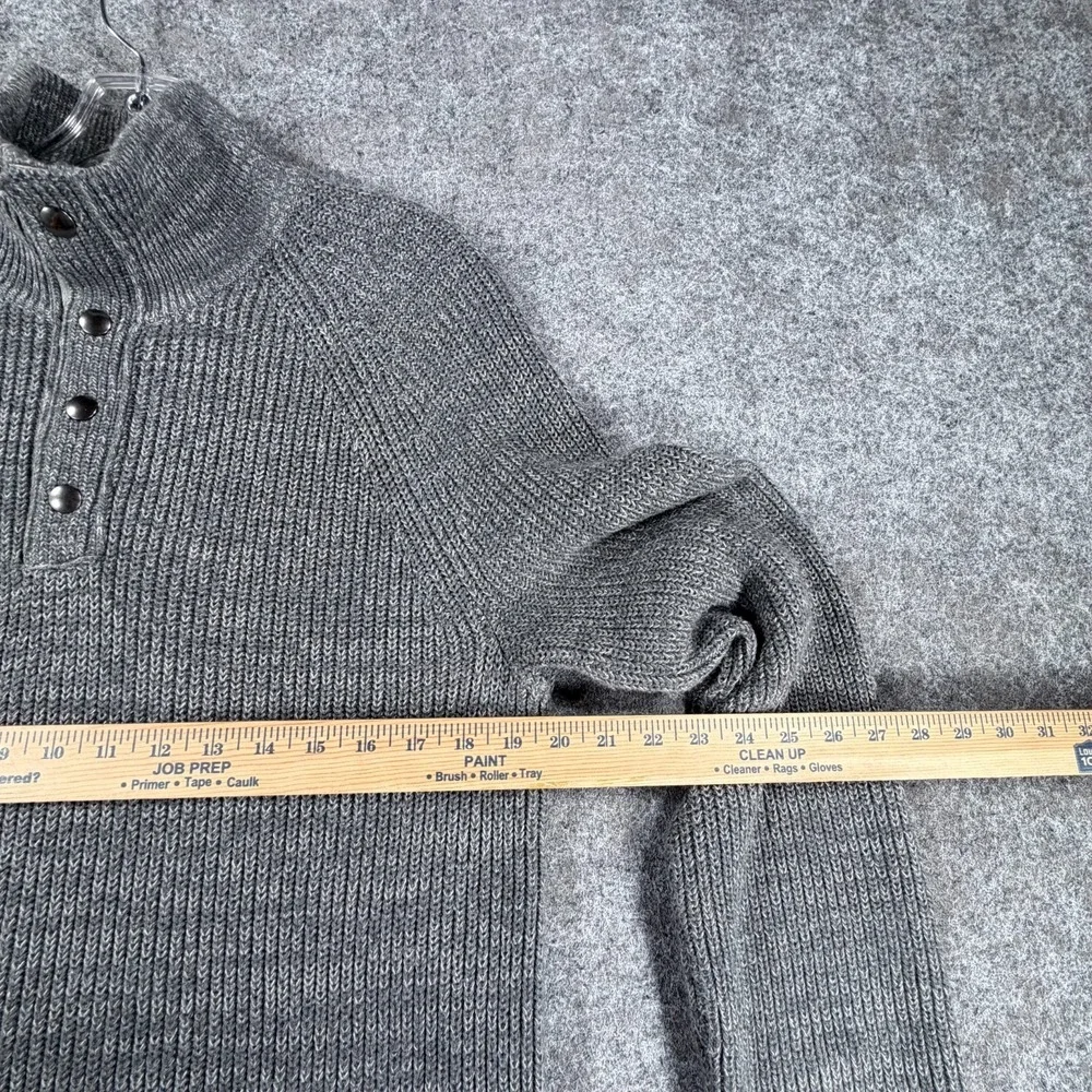 Banana Republic Sweater Mens Medium Heathered Gray Cotton Tight Knit Ribbed Snap
